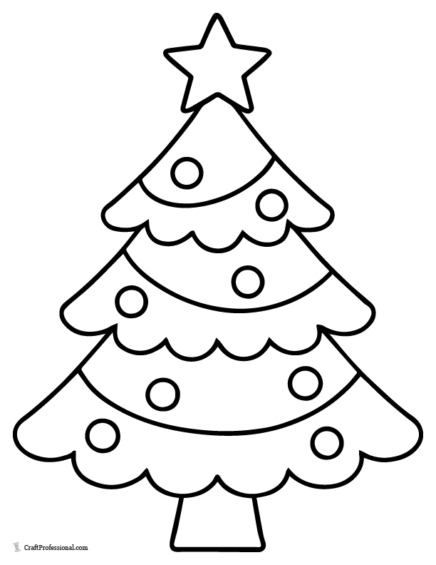 Very easy Christmas tree coloring page with star.