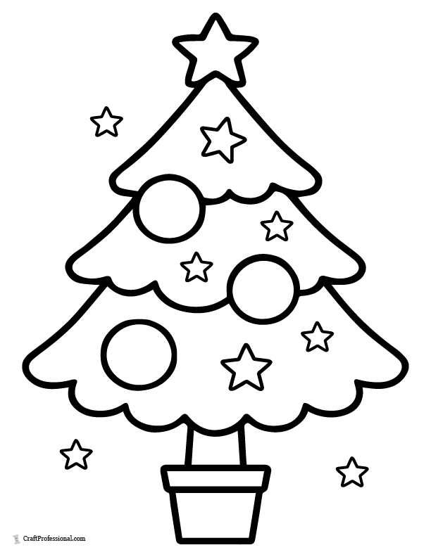 Preschool tree with 3 large ornaments coloring page.