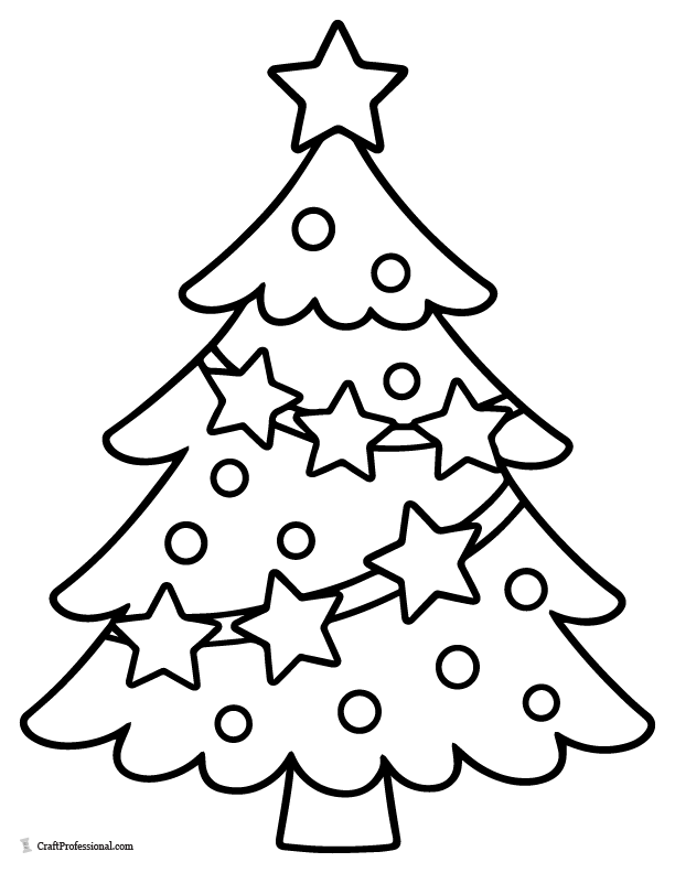 Preschool tree with star garland coloring page.