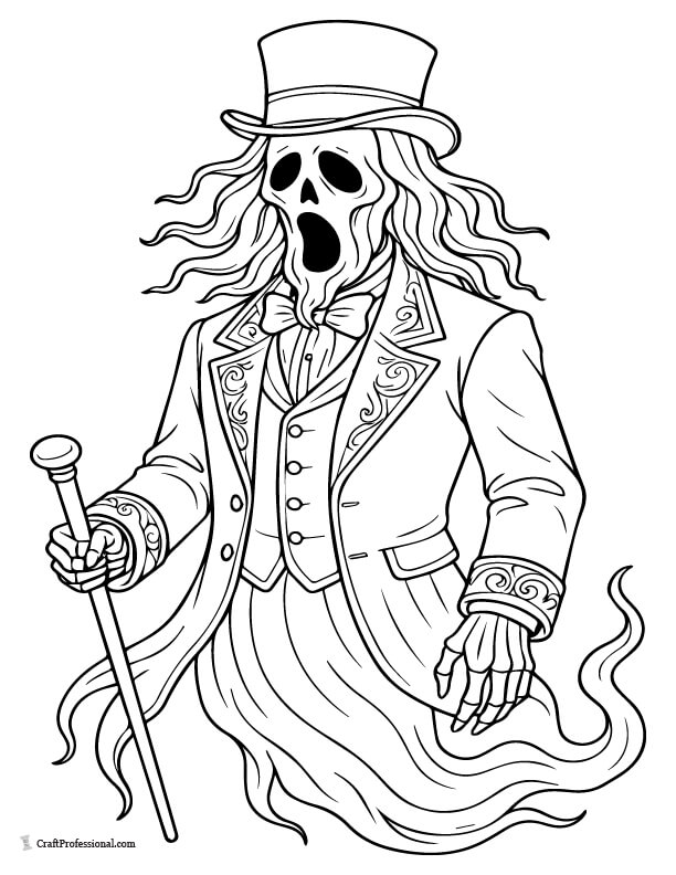 Victorian-era ghost in formal attire coloring page