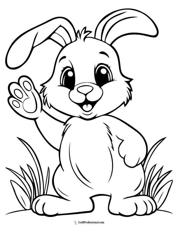 Cute, waving Easter bunny, coloring sheet