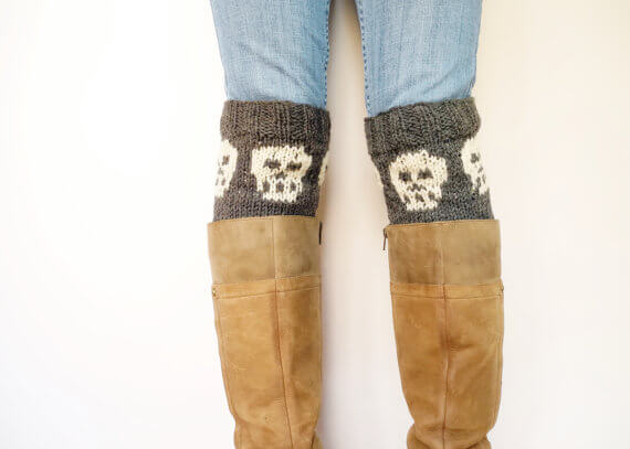 Skull boot cuff knitting pattern by Web and Rock