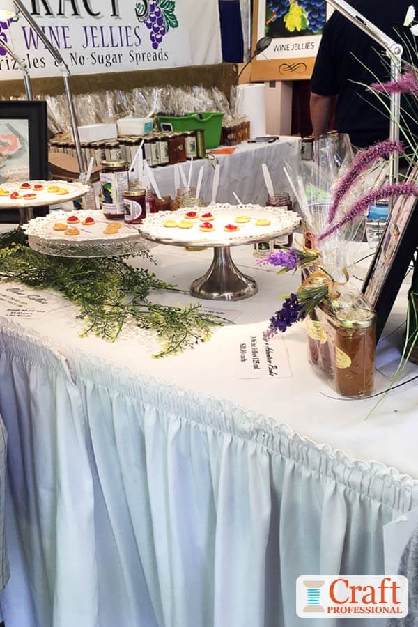 Wine jelly samples at a craft fair. Wine jelly samples at a craft fair.