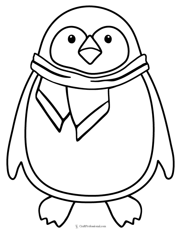 Coloring page: Simple penguin wearing a winter scarf
