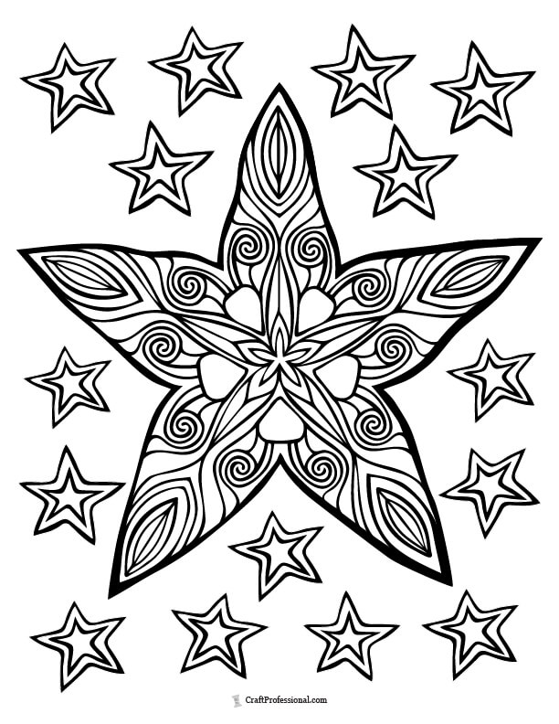 Stars with detailed patterns to color