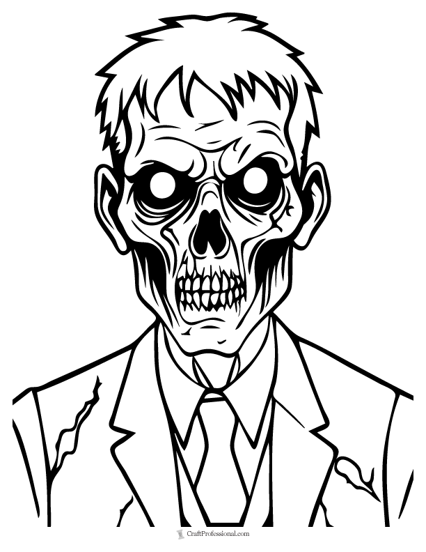 Zombie wearing a suit and tie coloring sheet